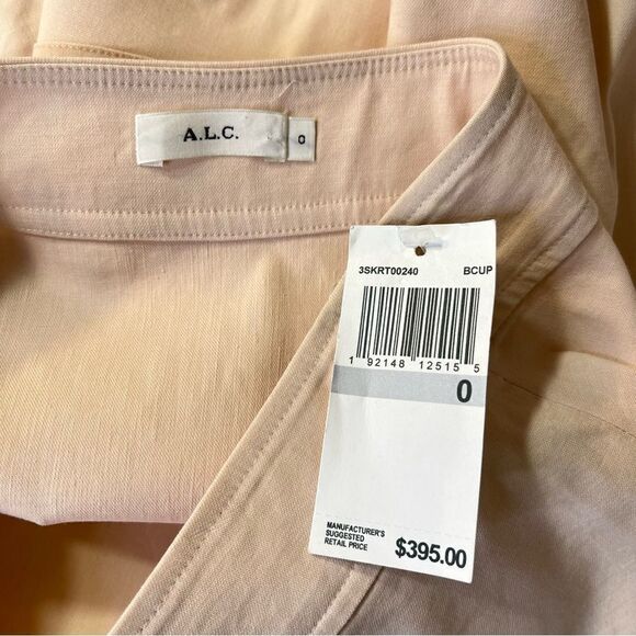 NEW ALC Amalie Linen-Denim Mini Wrap Skirt in Buttercup Pale Pink Size 0 - Picture 8 of 13
